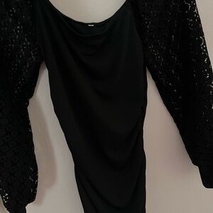 Elegant Black Lace Sleeve Dress